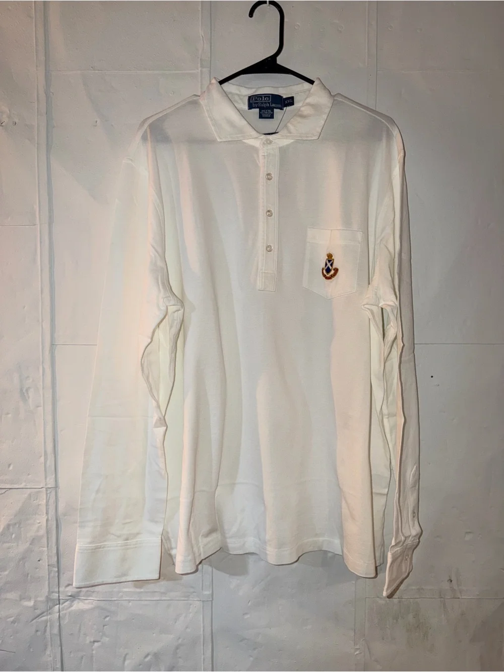 Polo by Ralph Lauren 90s White Long-Sleeve Polo with Embroidered Crest